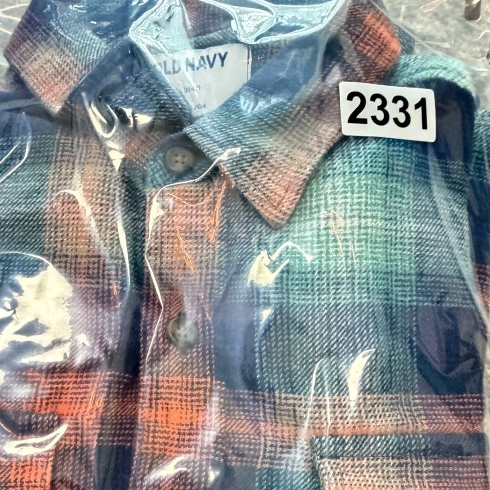 Old Navy Boys Blue Orange Plaid Flannel Button Down Shirt L 10-12 Soft!